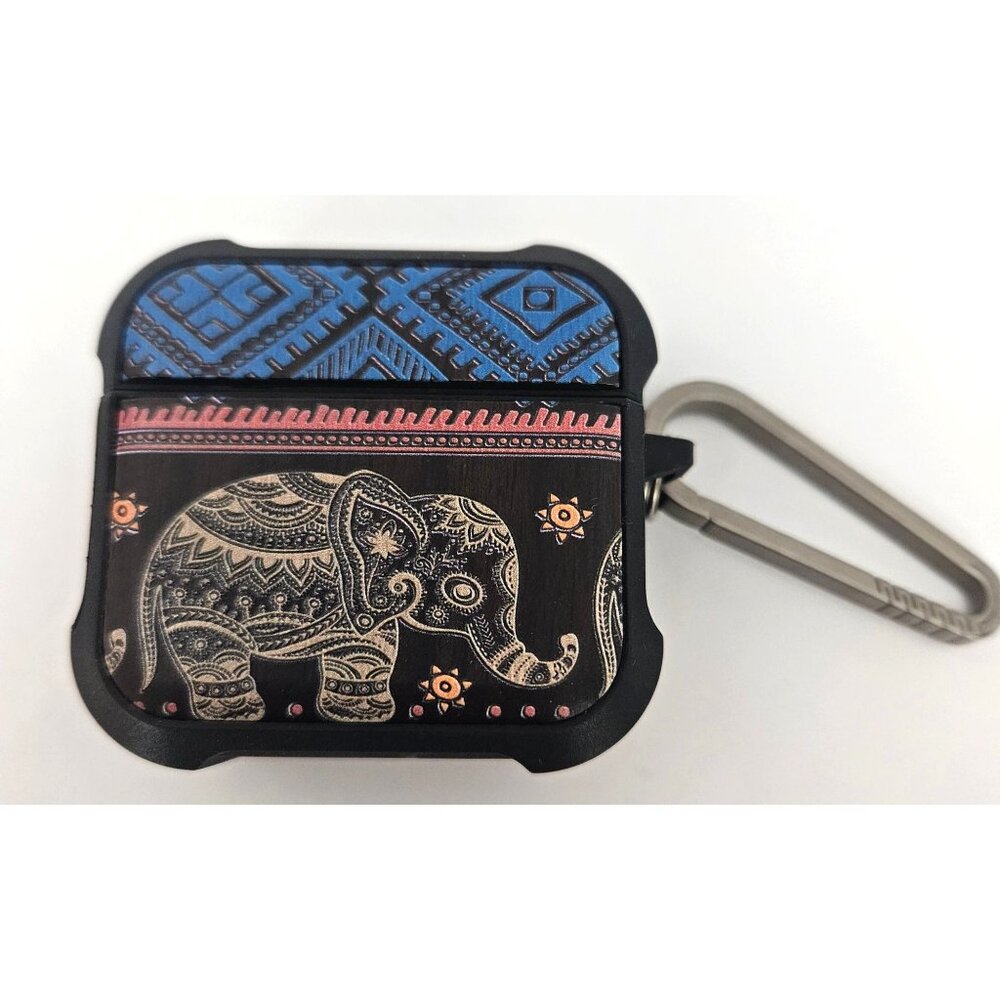 Elephant-Themed Magnetic AirPods Case With Clip & Accessories Tribal Design